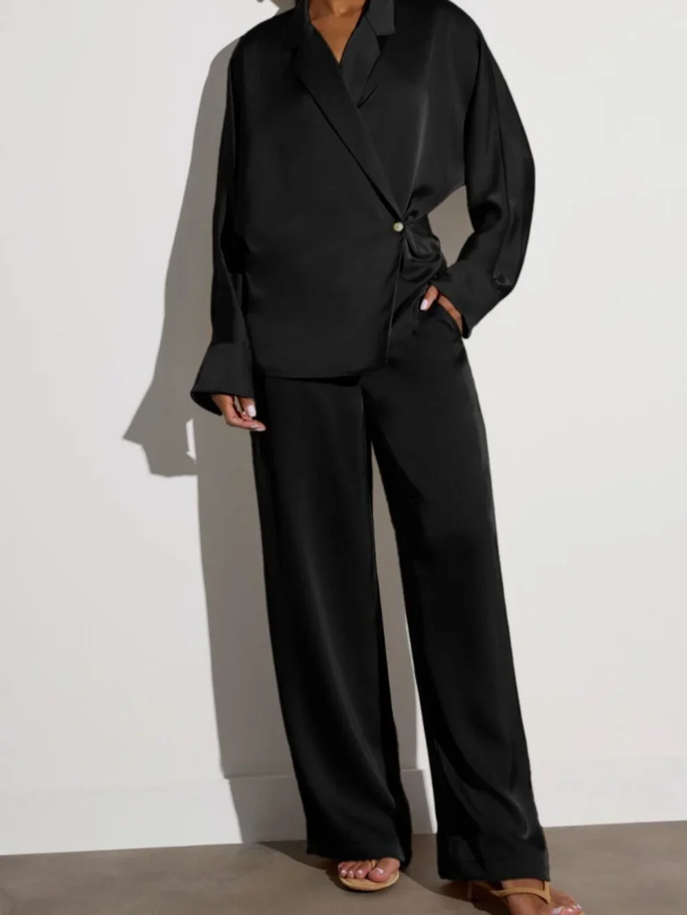 Black Elegant Women's High Waist Wide Leg Palazzo Pants
